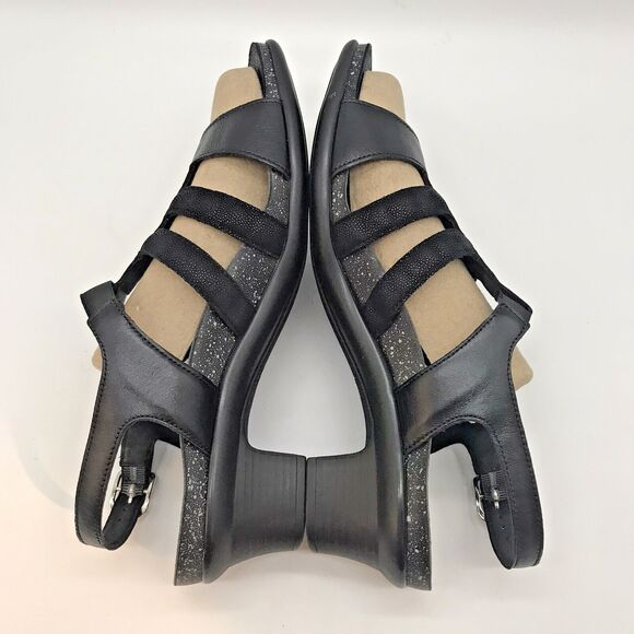 SAS Allegro Leather Heeled  Sandals Women's 11 M Strappy Black Elastic Mid Heels - Picture 7 of 11